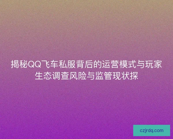 揭秘QQ飞车私服背后的运营模式与玩家生态调查风险与监管现状探